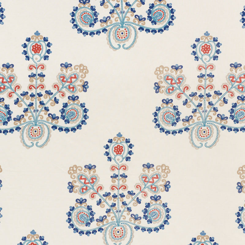 Schumacher Estrella Embroidery Indigo Spice Fabric 74450