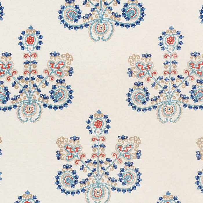 Schumacher Estrella Embroidery Indigo Spice Fabric Sample 74450