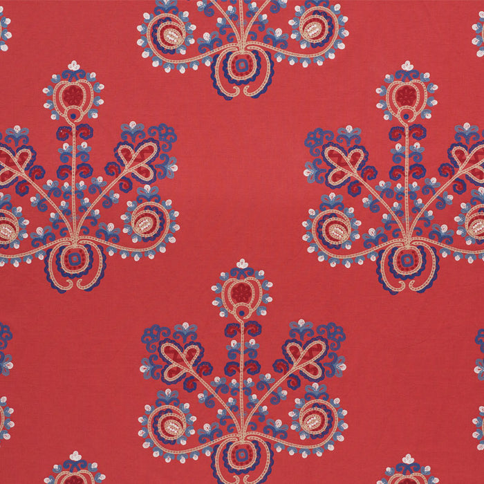 Schumacher Estrella Embroidery Vermilion Fabric Sample 74451