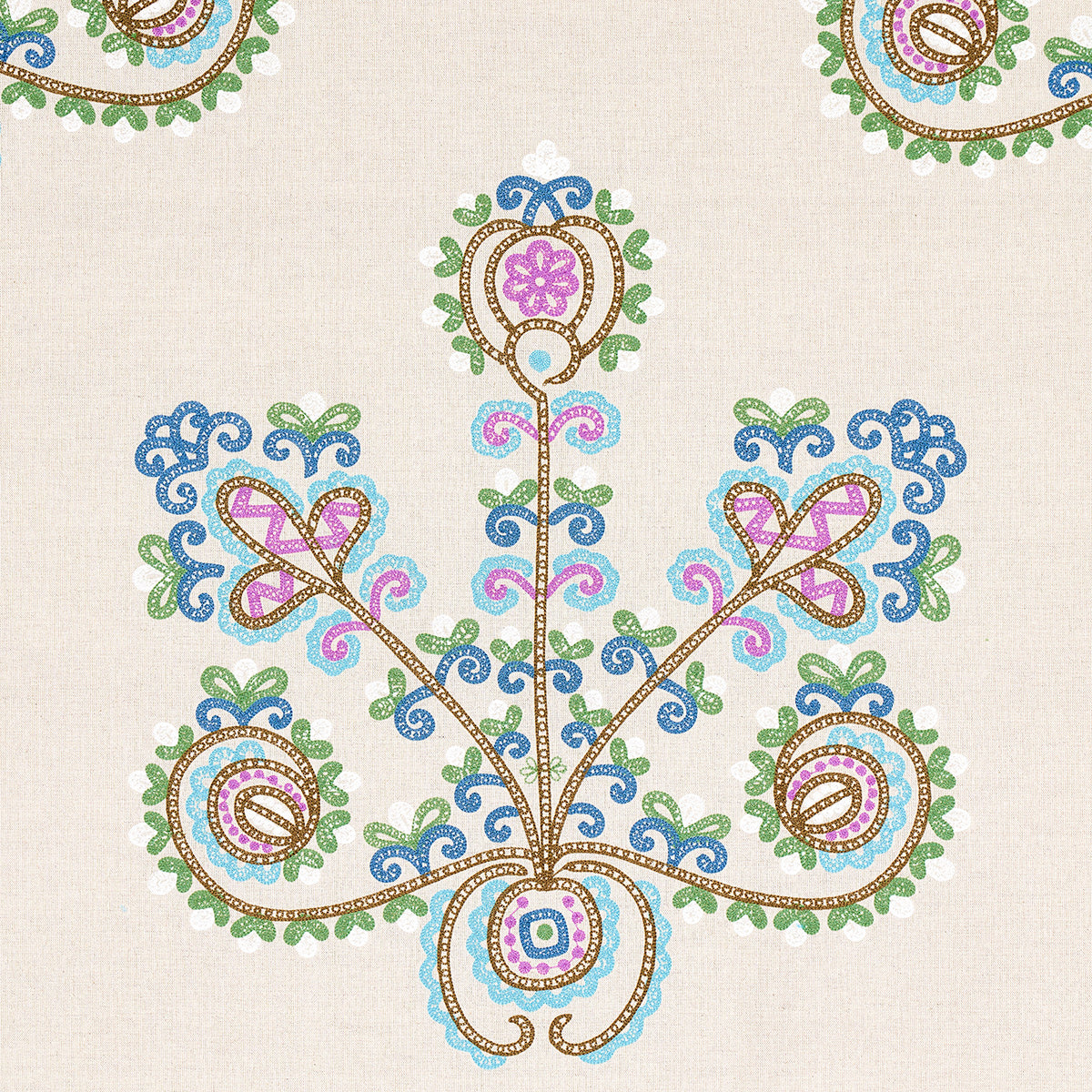 Schumacher Estrella Embroidery Jewel Fabric Sample 74453