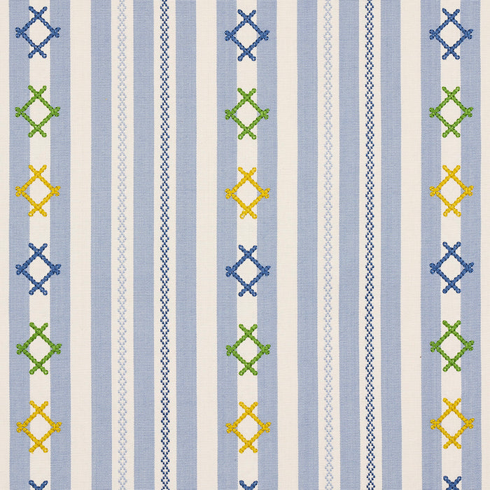 Schumacher Rhodes Stripe Sky Fabric Sample 74462