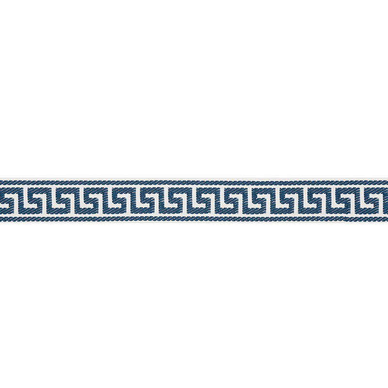 Schumacher Etienne Silk Greek Key Narrow Navy Trim 74686