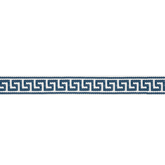 Schumacher Etienne Silk Greek Key Narrow Navy Trim Sample 74686