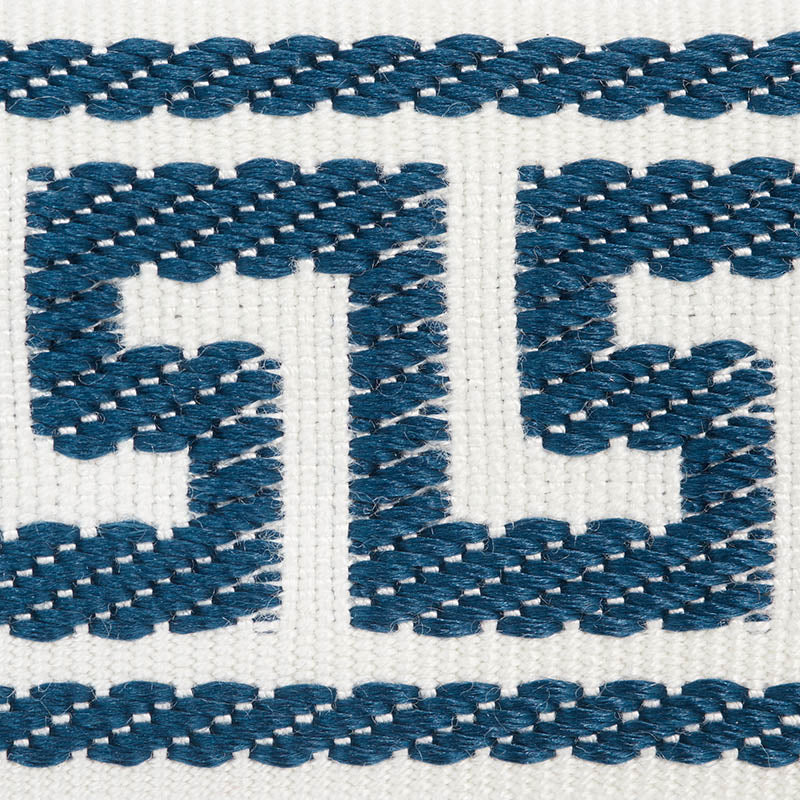 Schumacher Etienne Silk Greek Key Narrow Navy Trim 74686