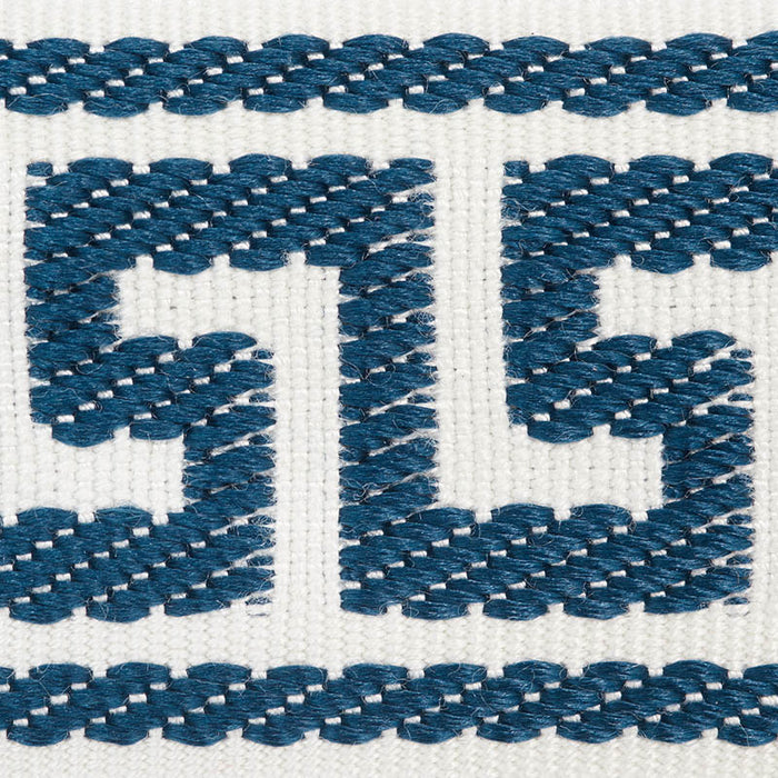 Schumacher Etienne Silk Greek Key Narrow Navy Trim Sample 74686