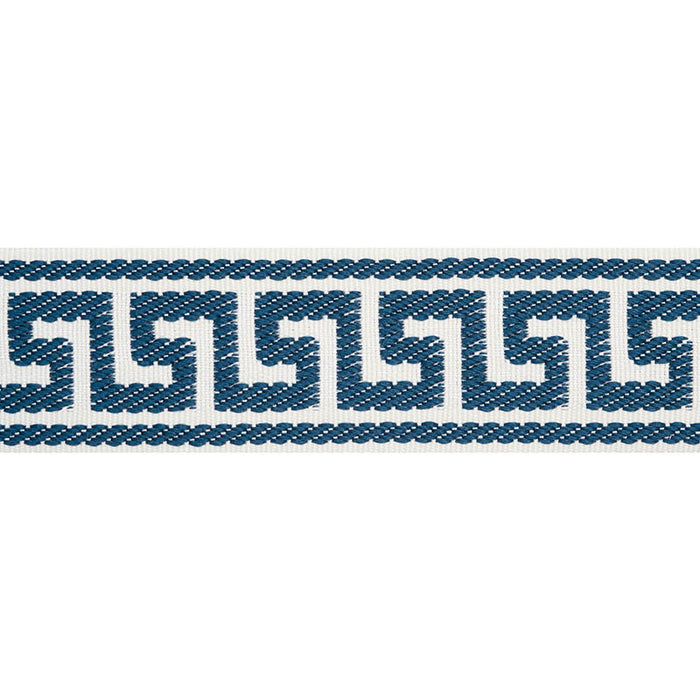 Schumacher Etienne Silk Greek Key Narrow Navy Trim Sample 74686