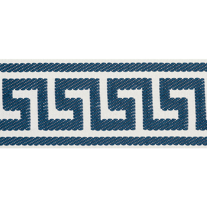 Schumacher Etienne Silk Greek Key Wide Navy Trim Sample 74706