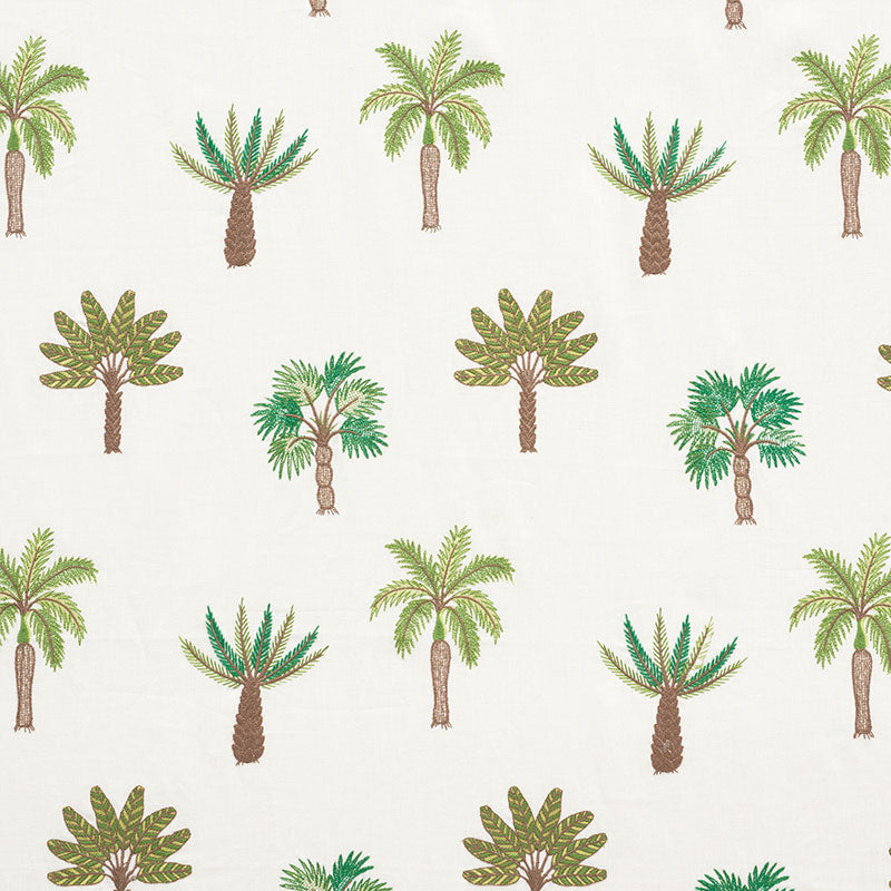 Schumacher Palmetto Beach Embroidery Green Fabric 75300