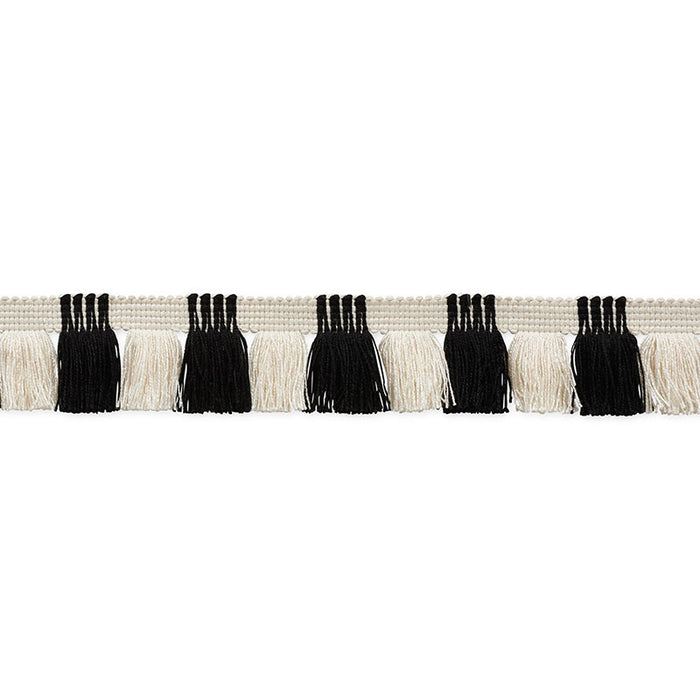 Schumacher Juno Fringe Black & Ivory Trim Sample 75363