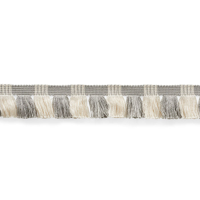 Schumacher Juno Fringe Grey & Ivory Trim Sample 75364