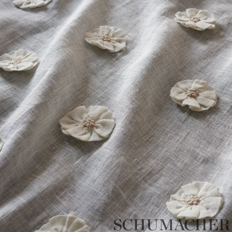 Schumacher Button Flower Sheer Ivory Fabric 75750