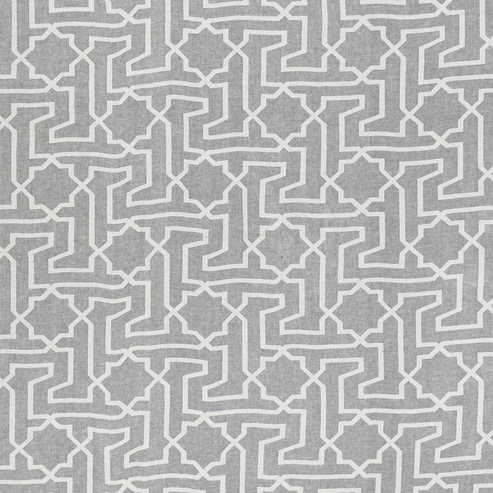 Schumacher Arabesque Maze Sheer Grey Fabric Sample 75870