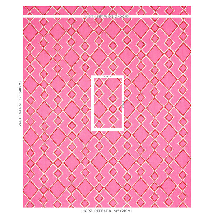 Schumacher Branson Embroidery Pink Fabric Sample 75890