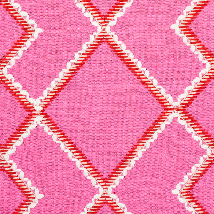 Schumacher Branson Embroidery Pink Fabric Sample 75890