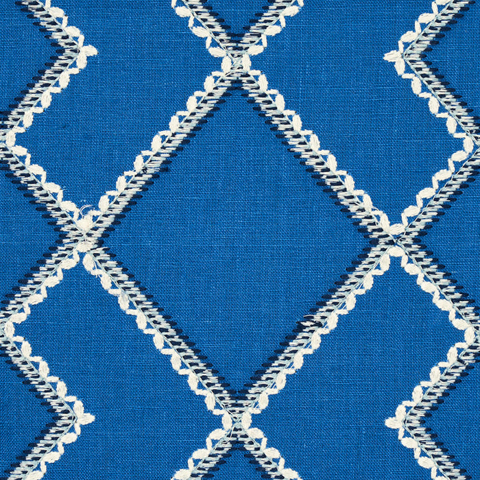 Schumacher Branson Embroidery Blue Fabric Sample 75891