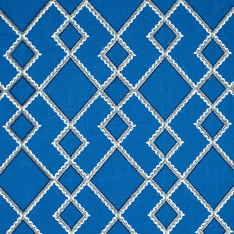 Schumacher Branson Embroidery Blue Fabric Sample 75891