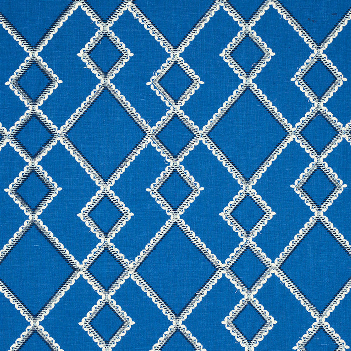 Schumacher Branson Embroidery Blue Fabric Sample 75891