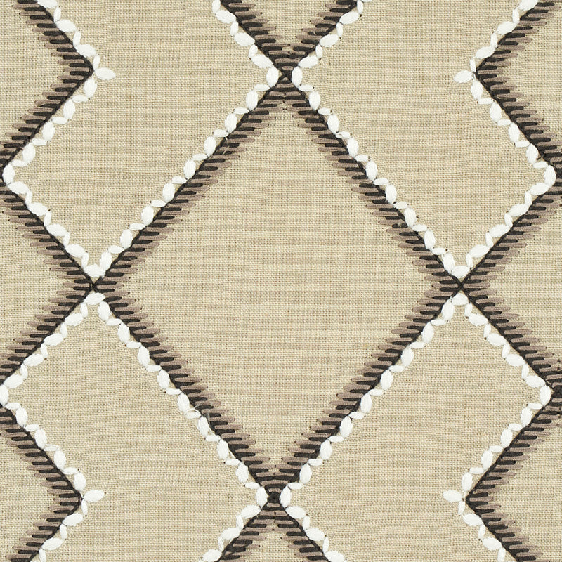 Schumacher Branson Embroidery Taupe Fabric 75892