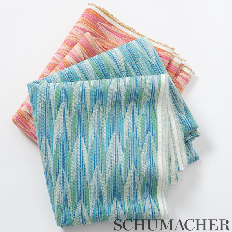 Schumacher Verdant Indoor/Outdoor Aqua & Leaf Fabric 75910