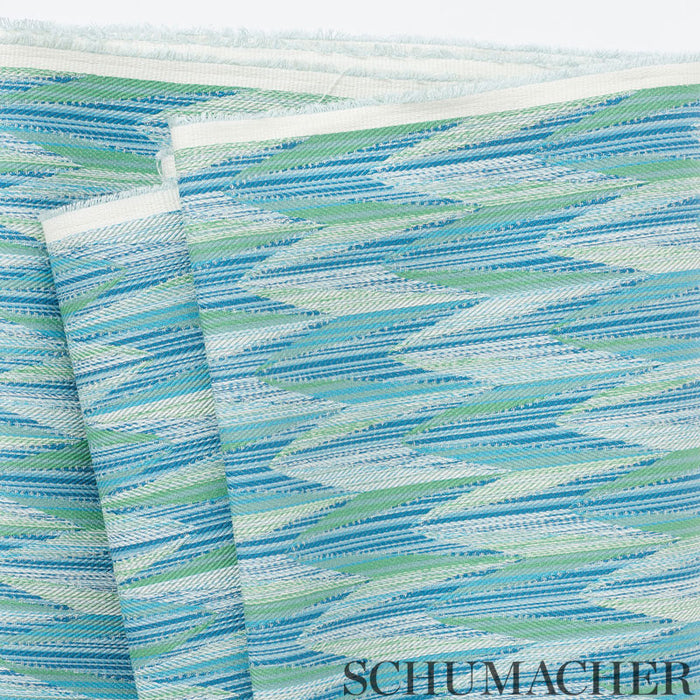 Schumacher Verdant Indoor/Outdoor Aqua & Leaf Fabric 75910