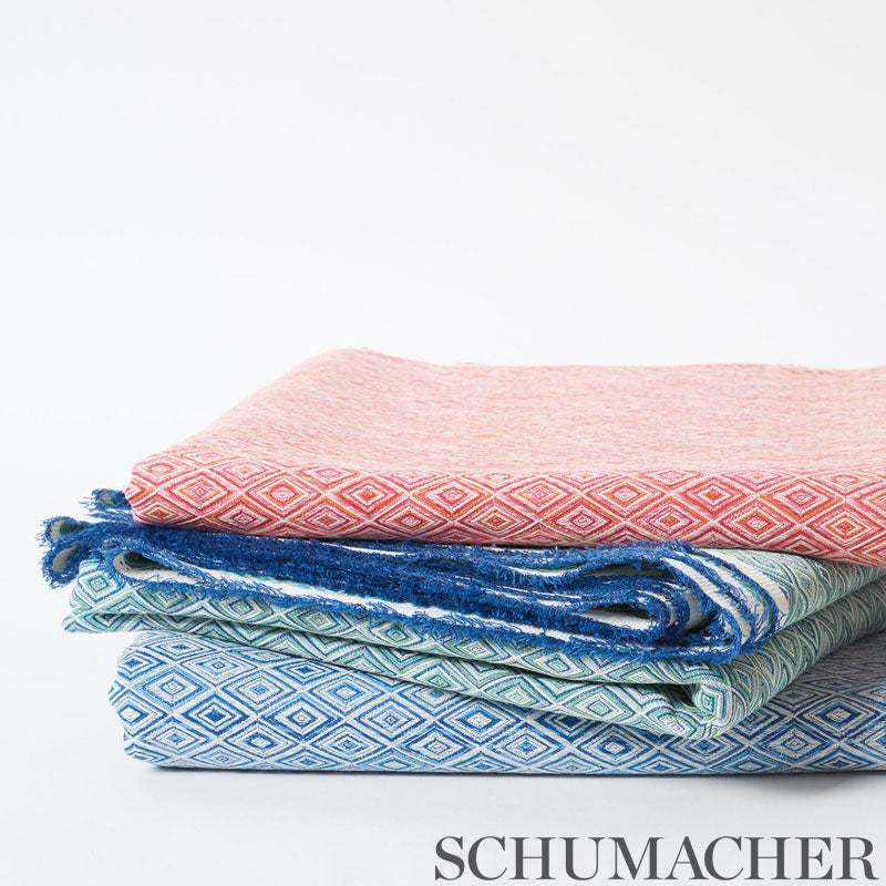 Schumacher Diamond Strie Indoor/Outdoor Blue Fabric Sample 75921