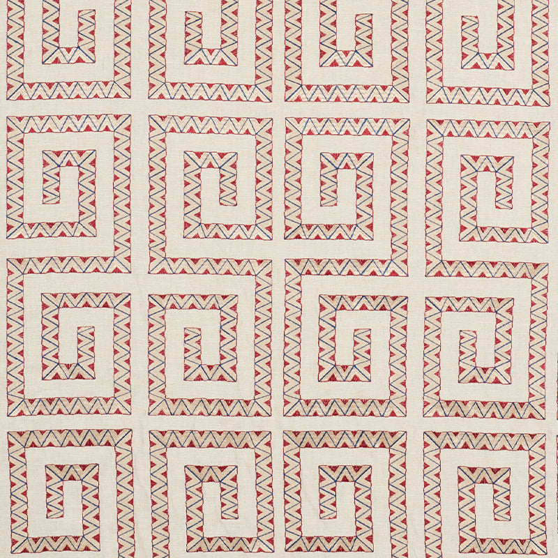 Schumacher Prado Embroidery Red Fabric Sample 76072