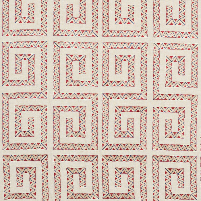 Schumacher Prado Embroidery Red Fabric Sample 76072