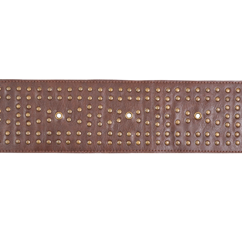 Schumacher Studded Leather Trim Brown Trim Sample 76091