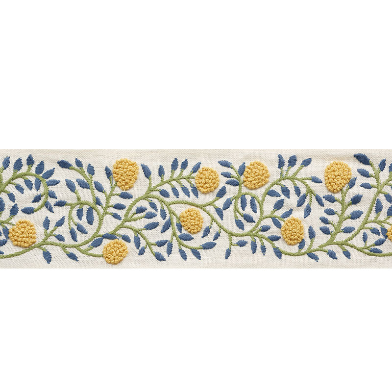 Schumacher Ashoka Tape Citron & Blue Trim 76292