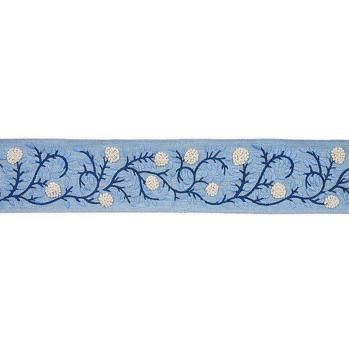 Schumacher Ashoka Tape Ivory & Blue Trim Sample 76294