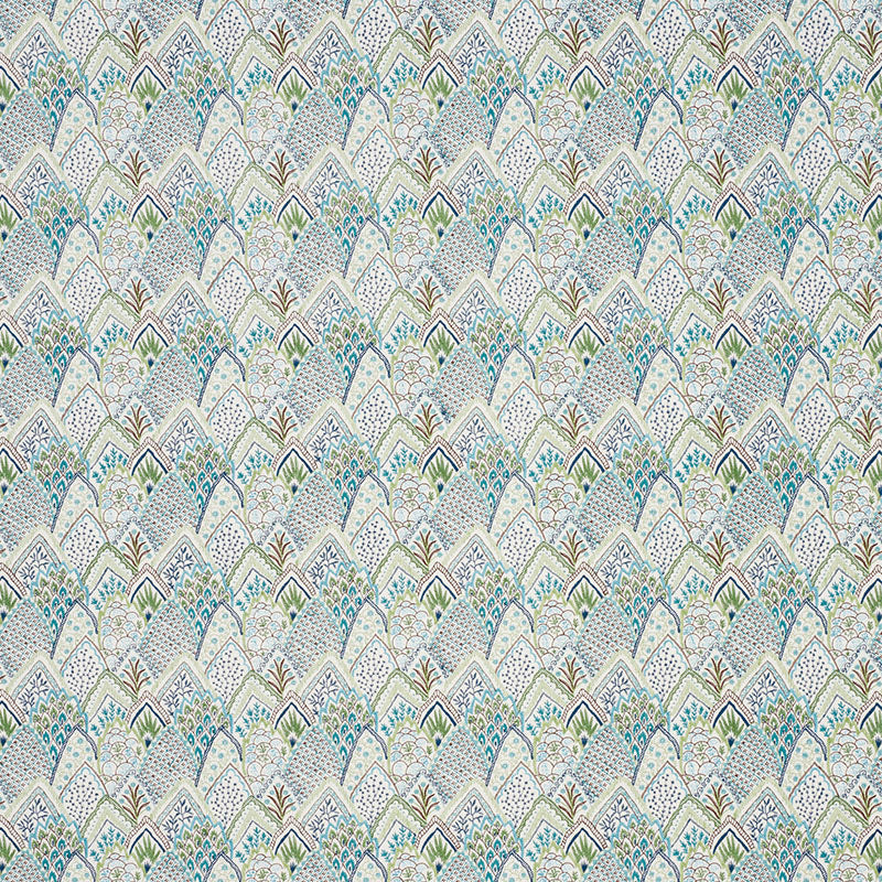 Schumacher Albizia Embroidery Blue & Green Fabric 76311