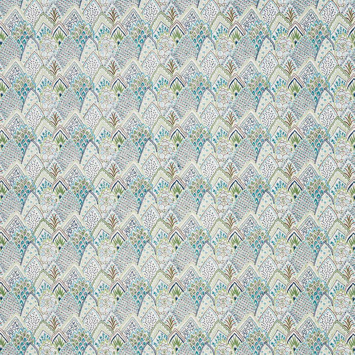 Schumacher Albizia Embroidery Blue & Green Fabric 76311