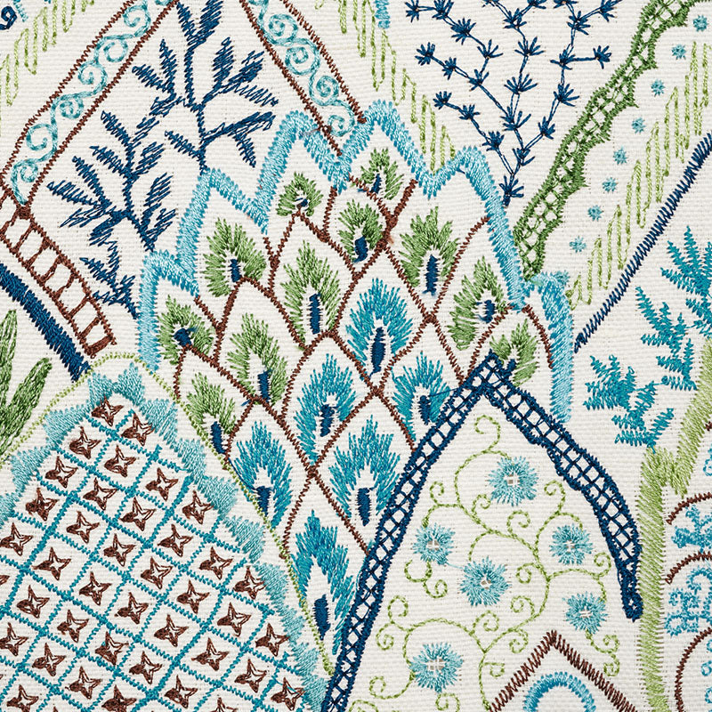 Schumacher Albizia Embroidery Blue & Green Fabric 76311