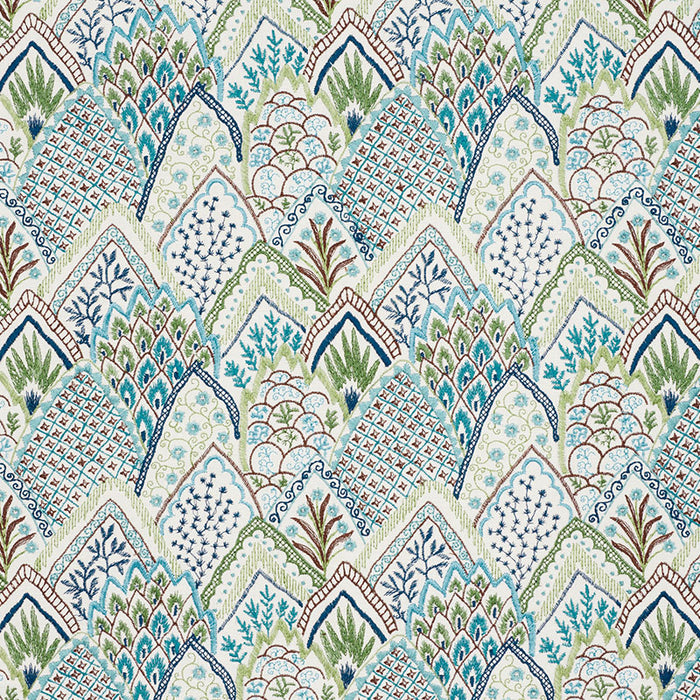 Schumacher Albizia Embroidery Blue & Green Fabric 76311