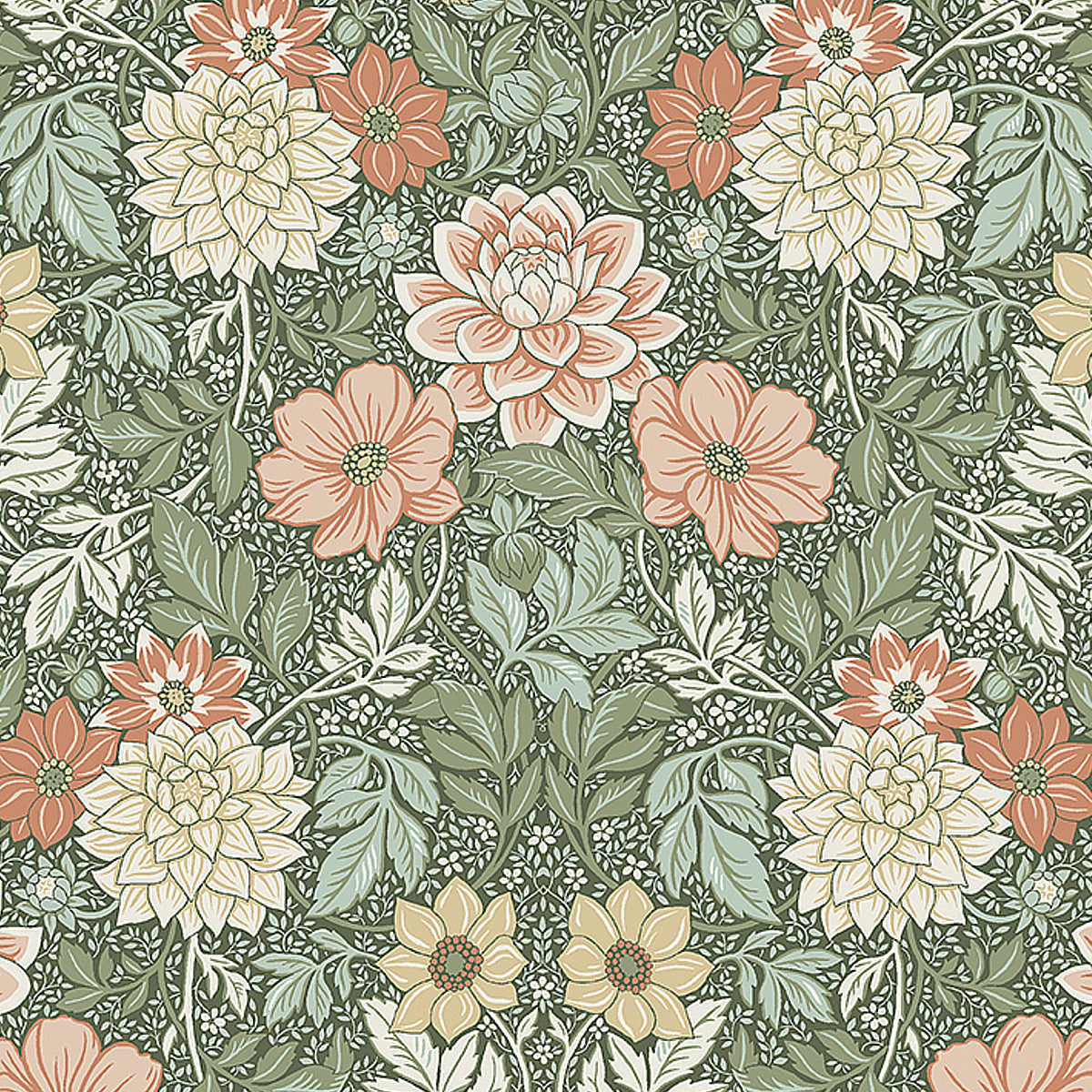 Schumacher Dahlia Garden Green Wallpaper 7666