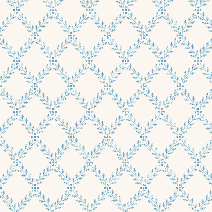 Schumacher Trellis Leaves Blue Wallpaper Sample 7672