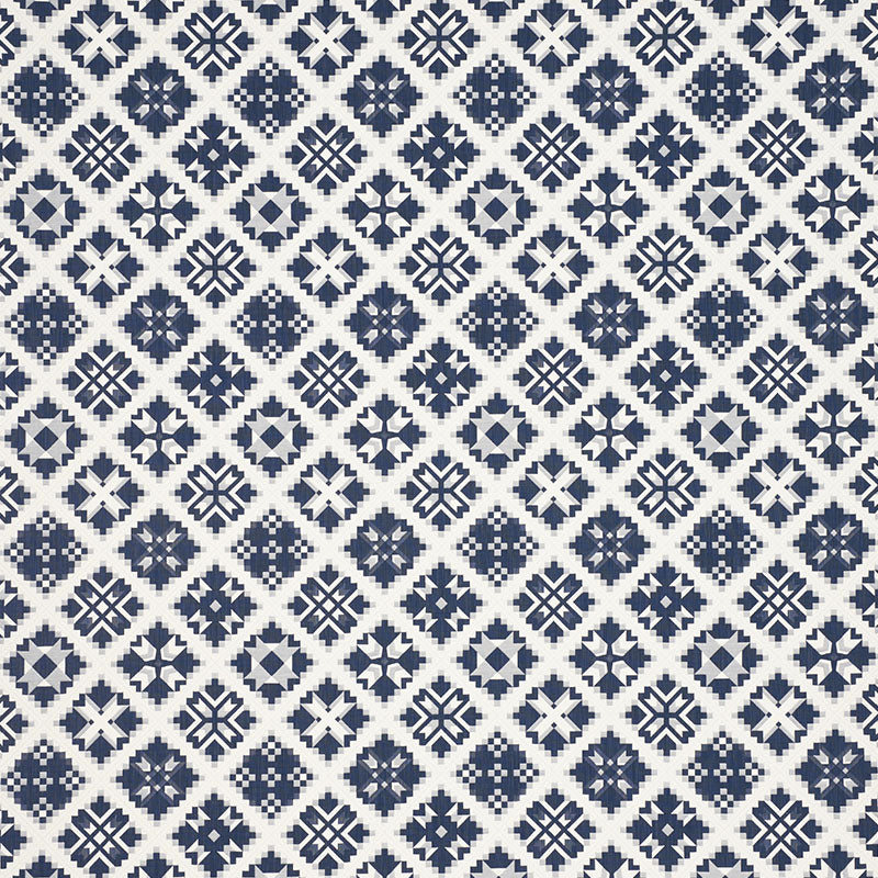 Schumacher Tristan Patchwork Indigo Fabric 76760