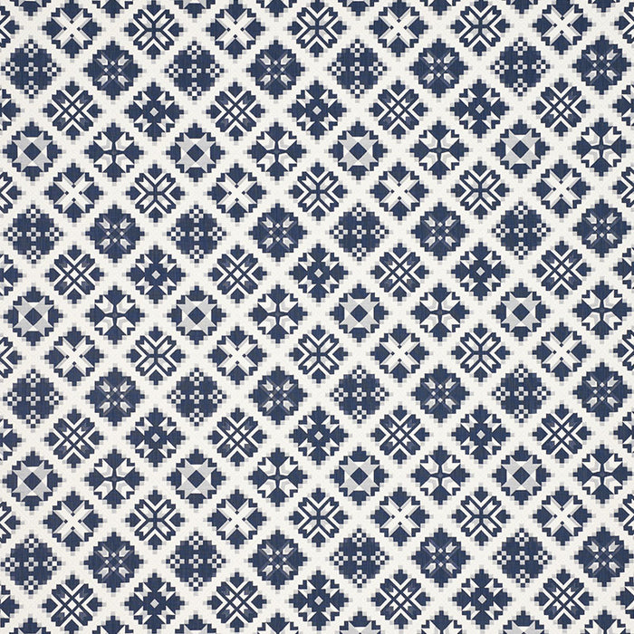 Schumacher Tristan Patchwork Indigo Fabric 76760