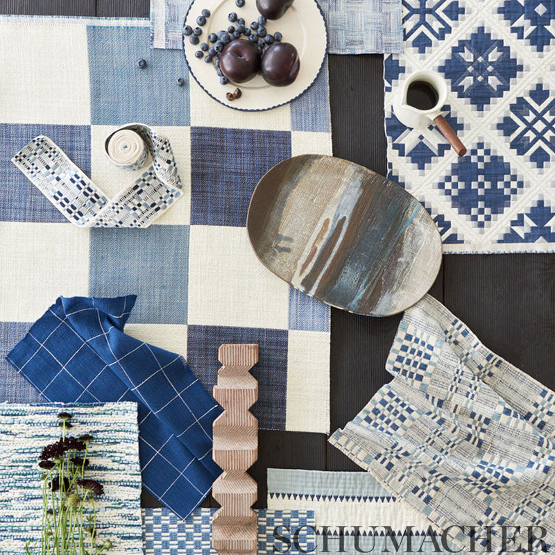 Schumacher Tristan Patchwork Indigo Fabric Sample 76760