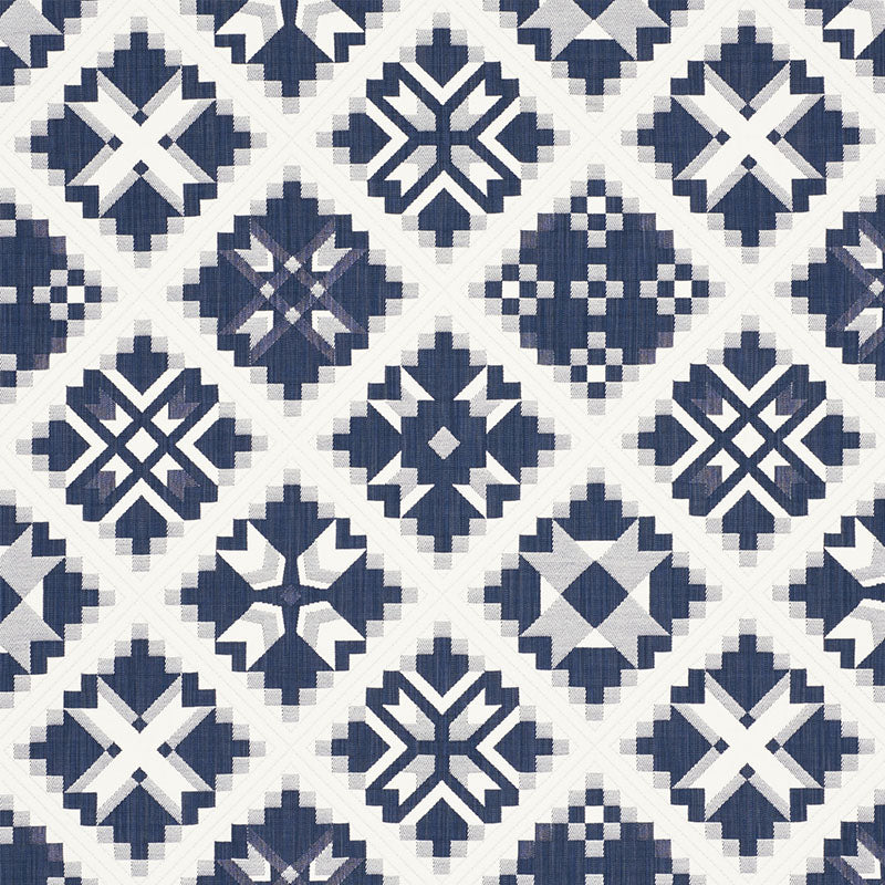 Schumacher Tristan Patchwork Indigo Fabric 76760