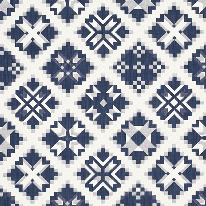 Schumacher Tristan Patchwork Indigo Fabric 76760