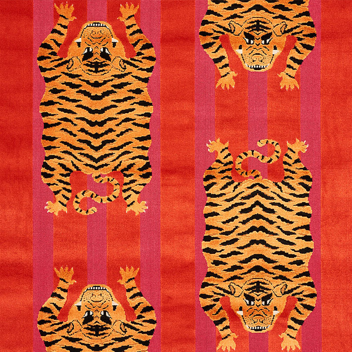 Schumacher Jokhang Tiger Velvet Red & Pink Fabric 77231