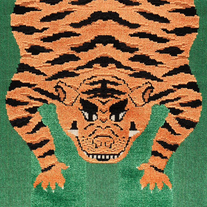 Schumacher Jokhang Tiger Velvet Green Fabric 77233