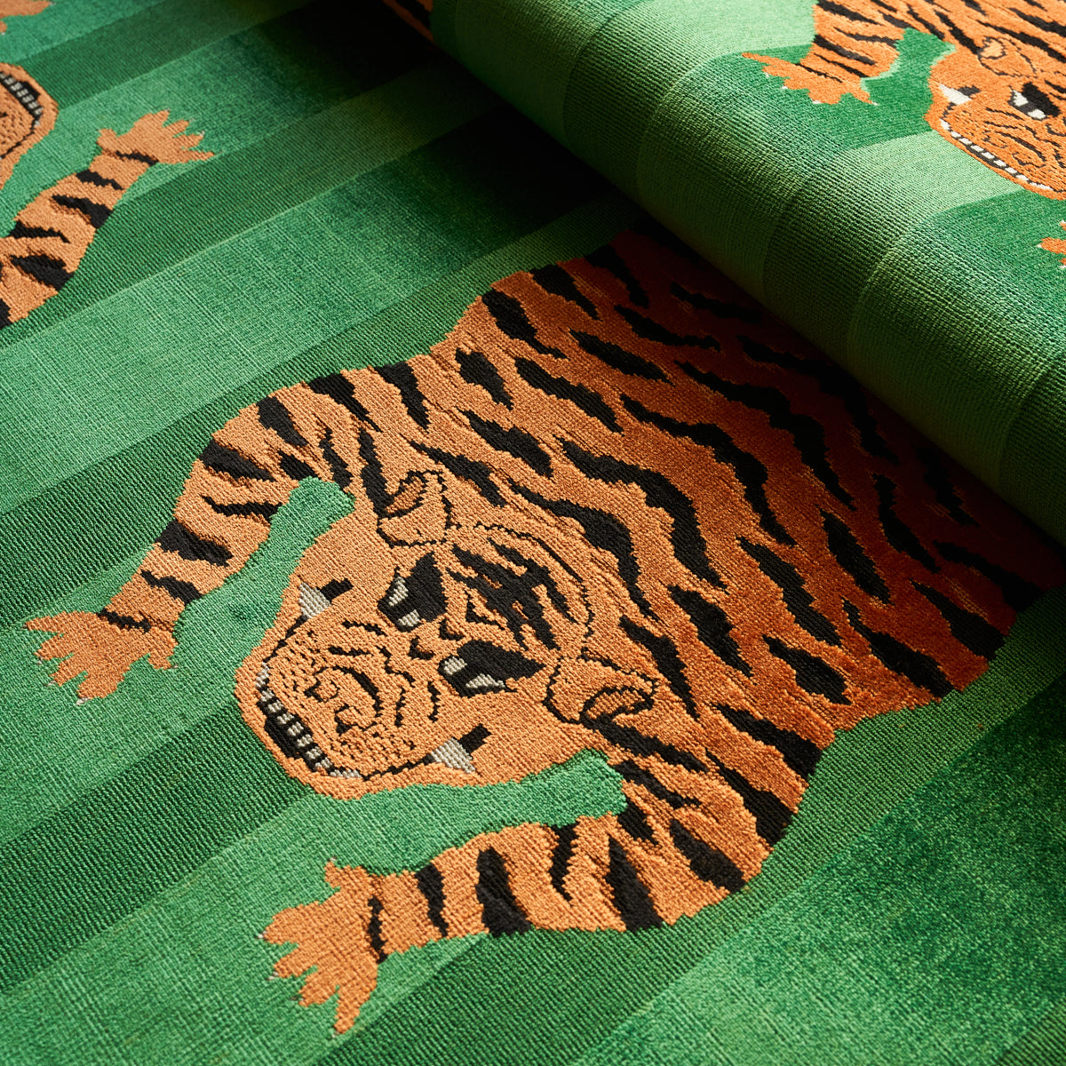 Schumacher Jokhang Tiger Velvet Green Fabric 77233