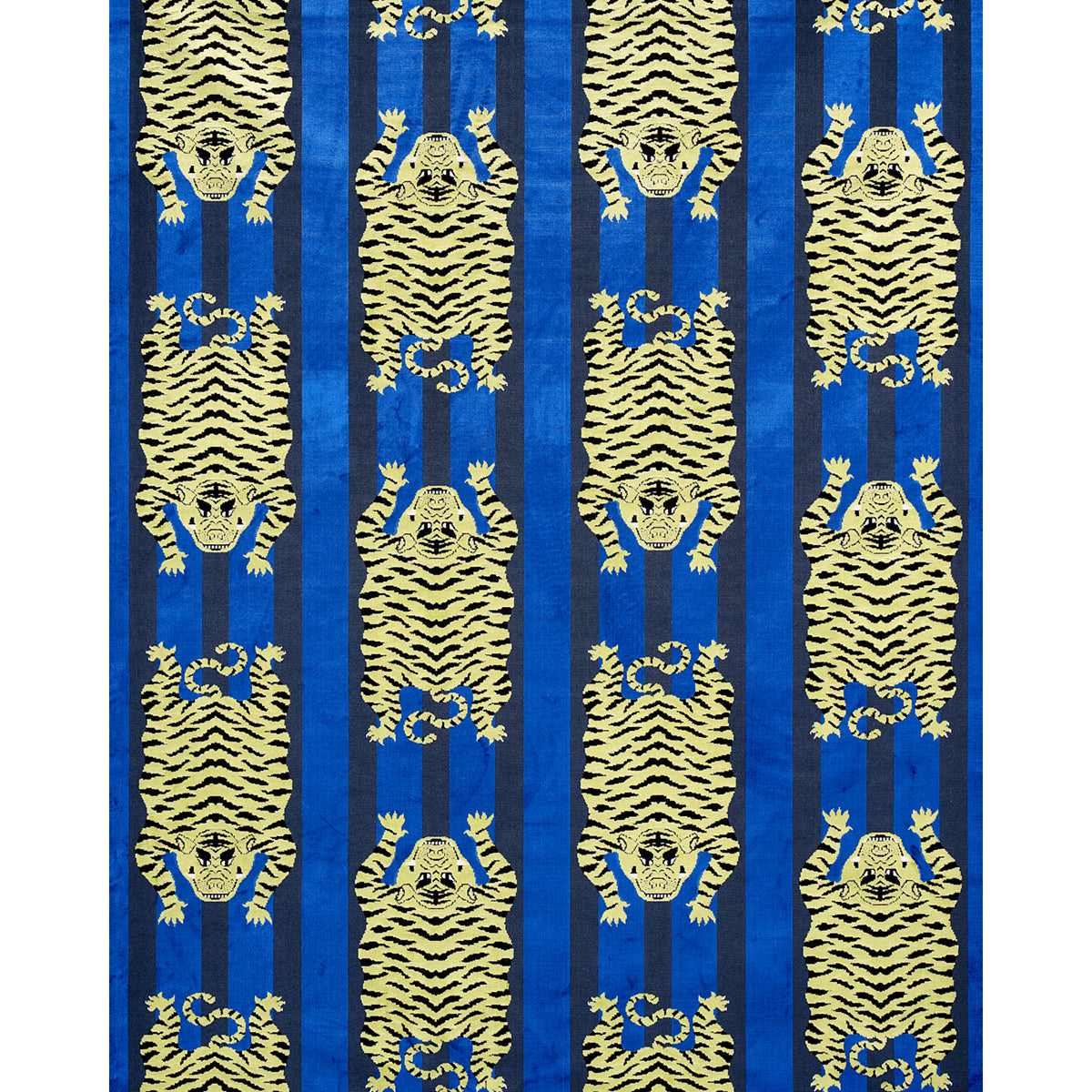 Schumacher Jokhang Tiger Velvet Blue Fabric 77234