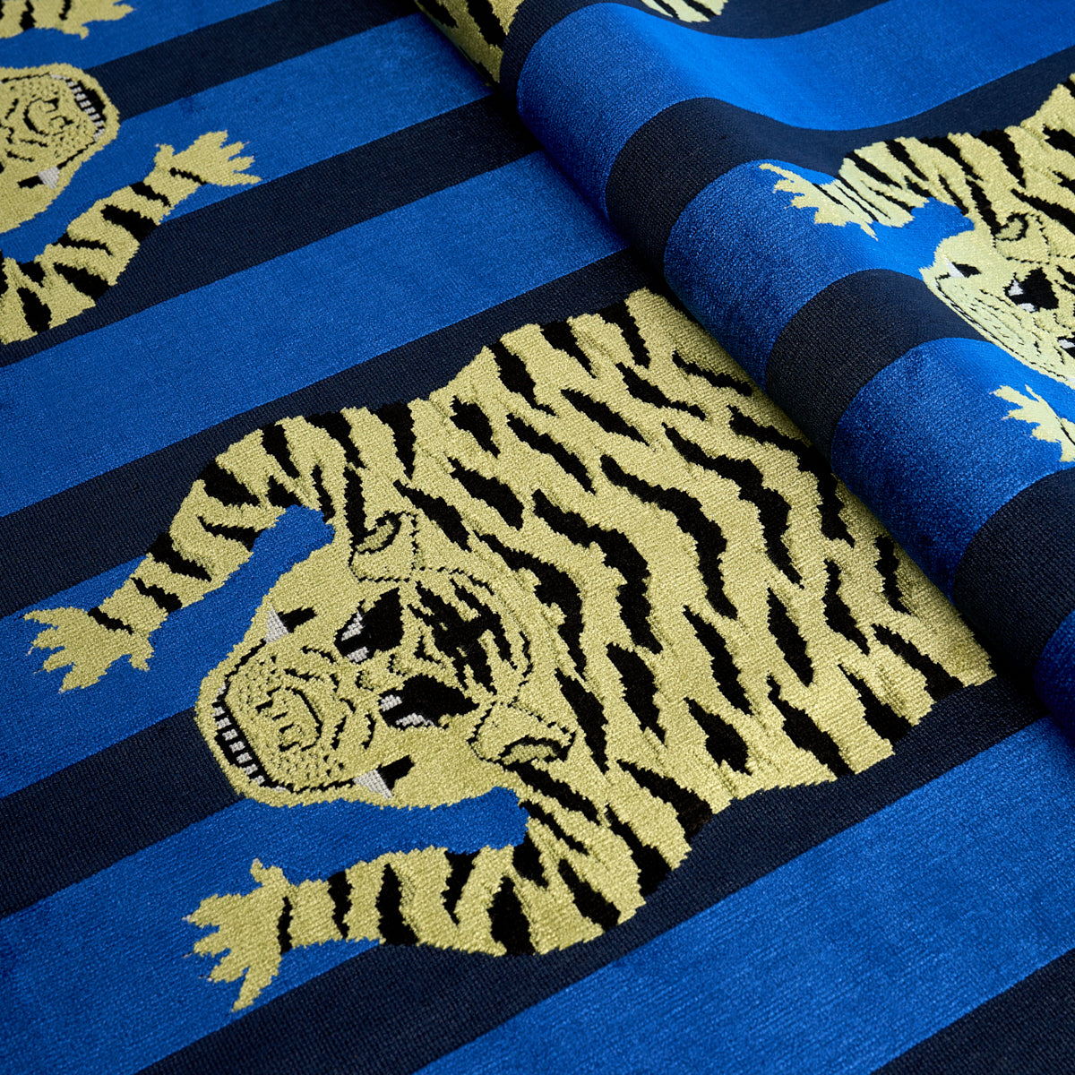 Schumacher Jokhang Tiger Velvet Blue Fabric 77234