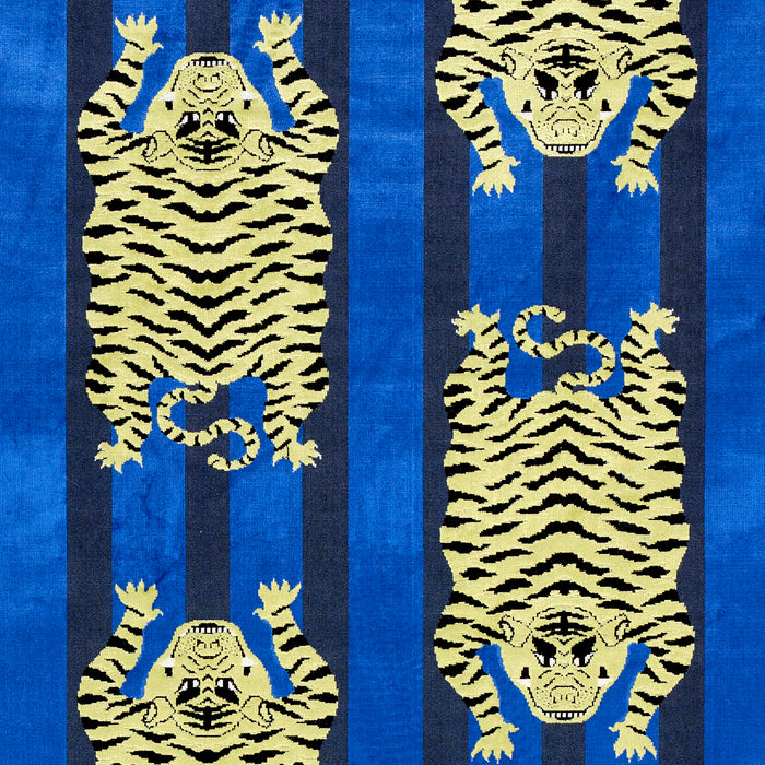 Schumacher Jokhang Tiger Velvet Blue Fabric 77234