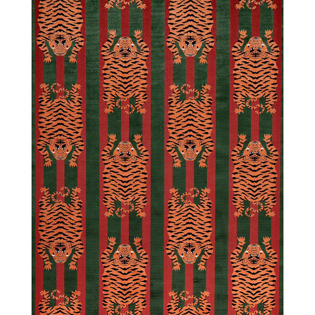 Schumacher Jokhang Tiger Velvet Red & Green Fabric 77235