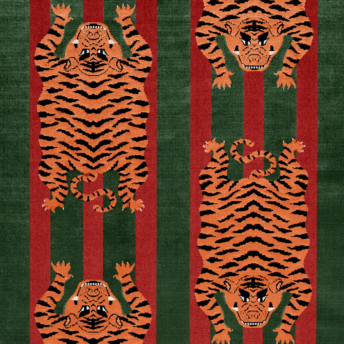 Schumacher Jokhang Tiger Velvet Red & Green Fabric 77235