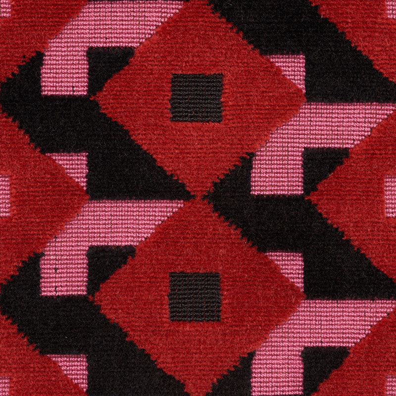 Schumacher Dazzle Ship Velvet Pink & Black Fabric Sample 77240